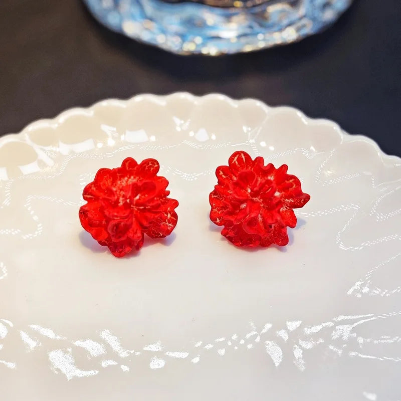 Metal Flower Retro Earrings - Matte Texture Fashion Jewelry