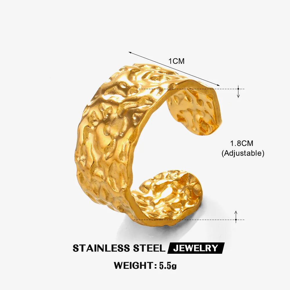 Stainless Steel Wide Geometric Ring - Punk Style Wedding Band