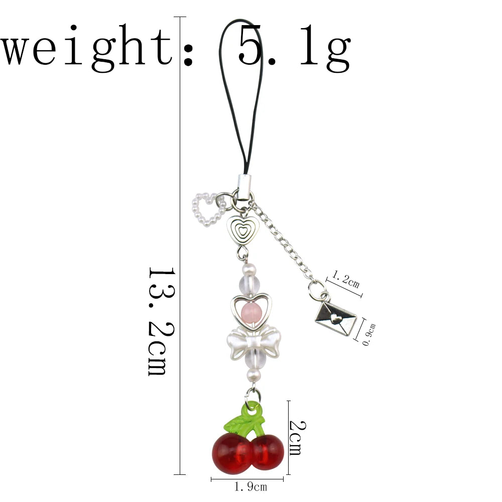Red Cherry Fruit Bag Charm Keychain - Elegant 3-Color Key Ring for Women