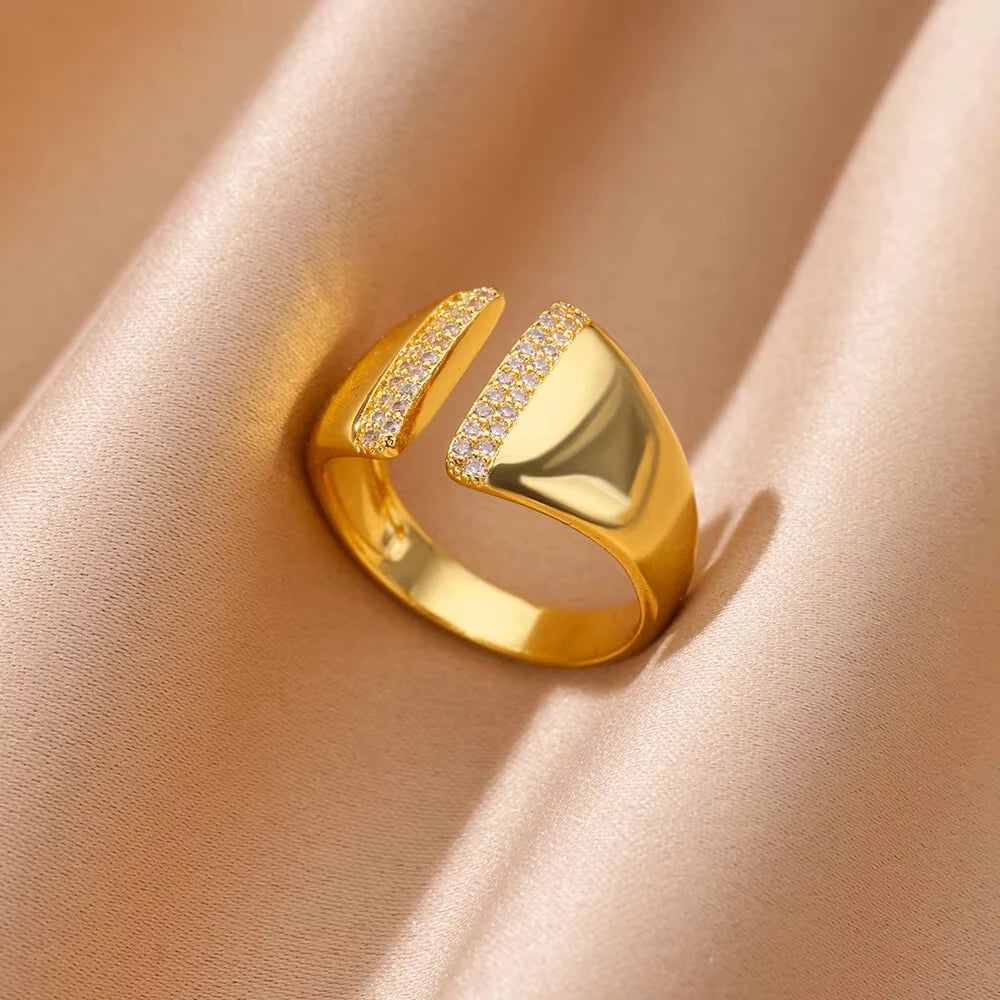 Stainless Steel Zircon Ring - Adjustable Evil Eye Geometric Design