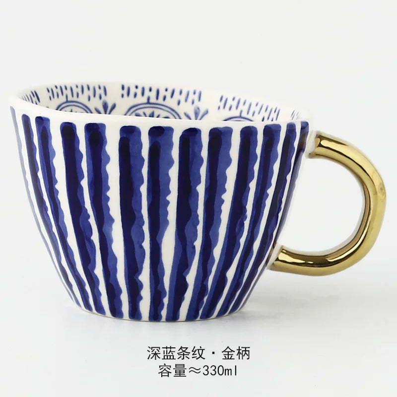 Nordic Hand-painted Simple Large Capacity Water Cup Ceramic Household Breakfast Cup Irregular Office Coffee Cup