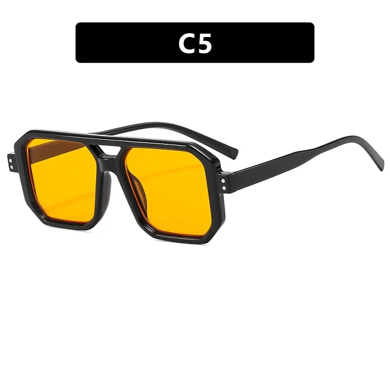Vintage Brand Designer Square Sunglasses Women For Men Fashion Popular Luxury Sun Glasses Punk Rivet Double Color Eyeglasses
