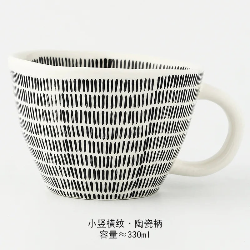 Nordic Hand-painted Simple Large Capacity Water Cup Ceramic Household Breakfast Cup Irregular Office Coffee Cup