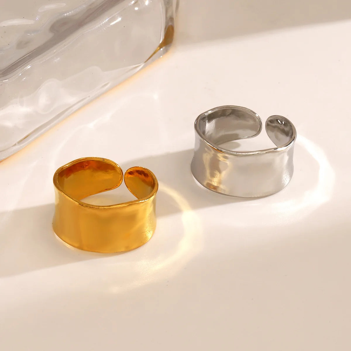 Stainless Steel Wide Geometric Ring - Punk Style Wedding Band