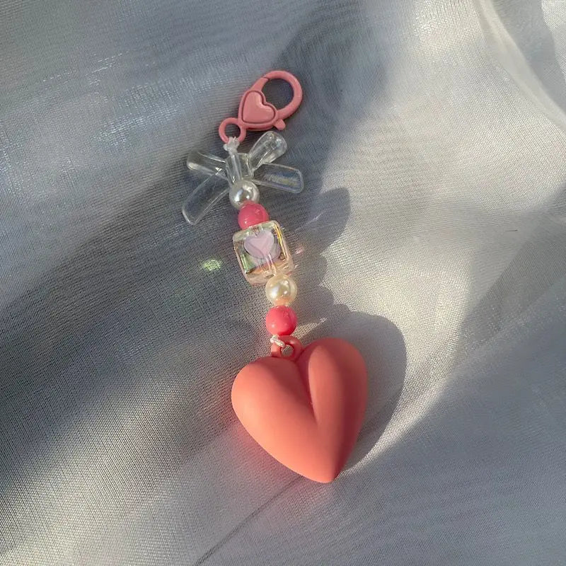 Colorful Heart-Shaped Keychain - Acrylic Bag Charm with Bowknot