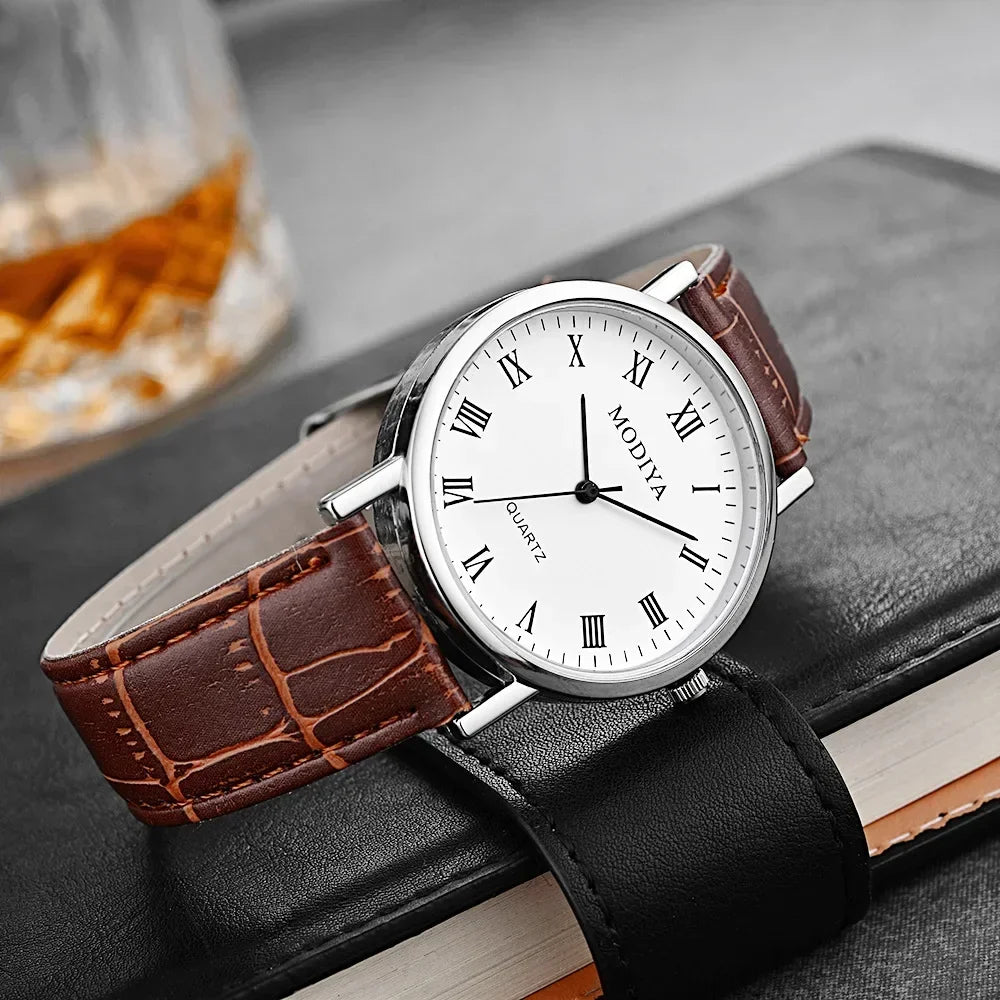 Men's Business Leather Strap Watch - Luxury Quartz Wristwatch