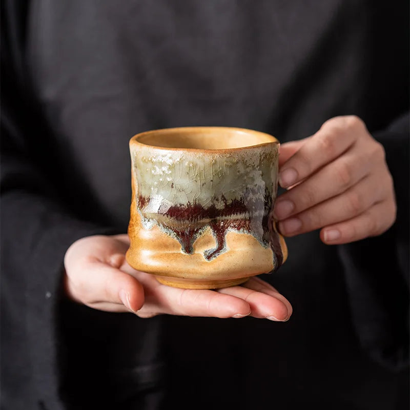 Coarse pottery change coffee cup different line creative hand pinch high appearance level ceramic cup retro household water cup