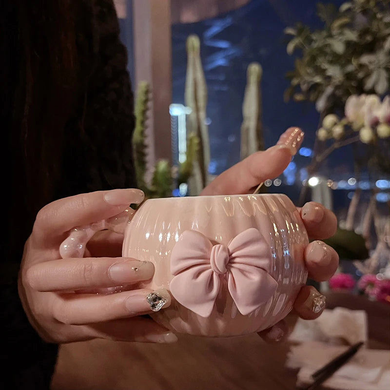French Pink Bow Cup - Light Luxury Coffee Cup Set