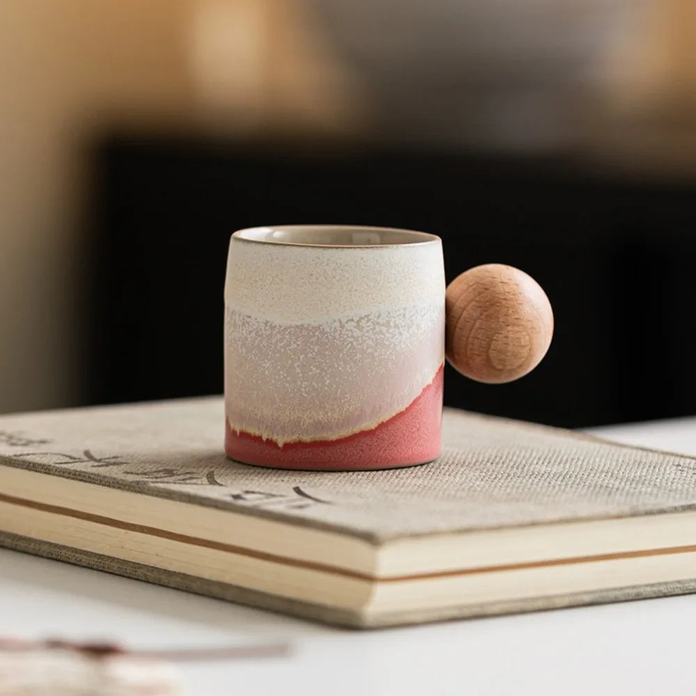 Creative Ceramic Coffee Mug Wood Handle Microwave Dishwasher Safe Coffee Cup Handmade 70ML Porcelain Mug Milk Cocoa Hot Tea