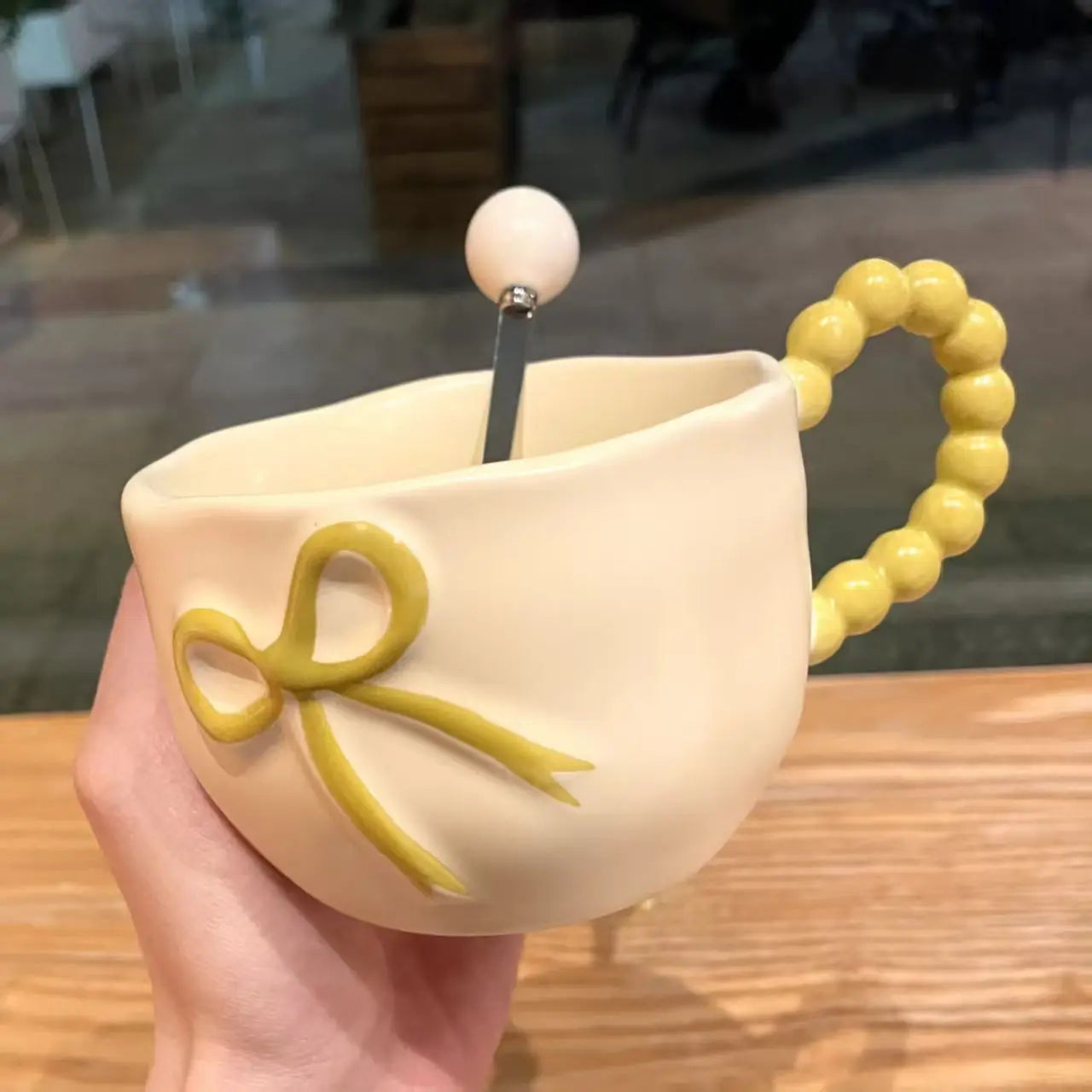Bowtie Pink Coffee Cup Korean High Beauty Girl Heart Ceramic Mug with Spoon Girl School Home Breakfast Cup Drinkware