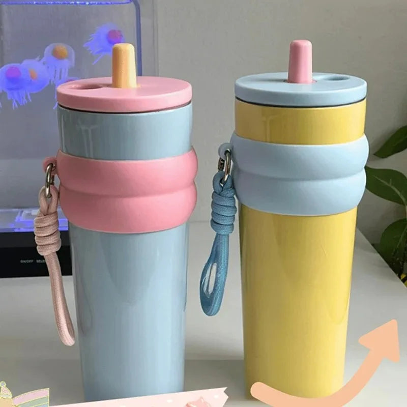 316 Stainless Steel Thermos Cup - Stylish Women's Portable Straw Tumbler
