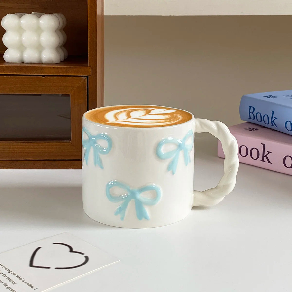 Pink Bow Ceramic Mug - 13.4oz Twist Handle Coffee Cup