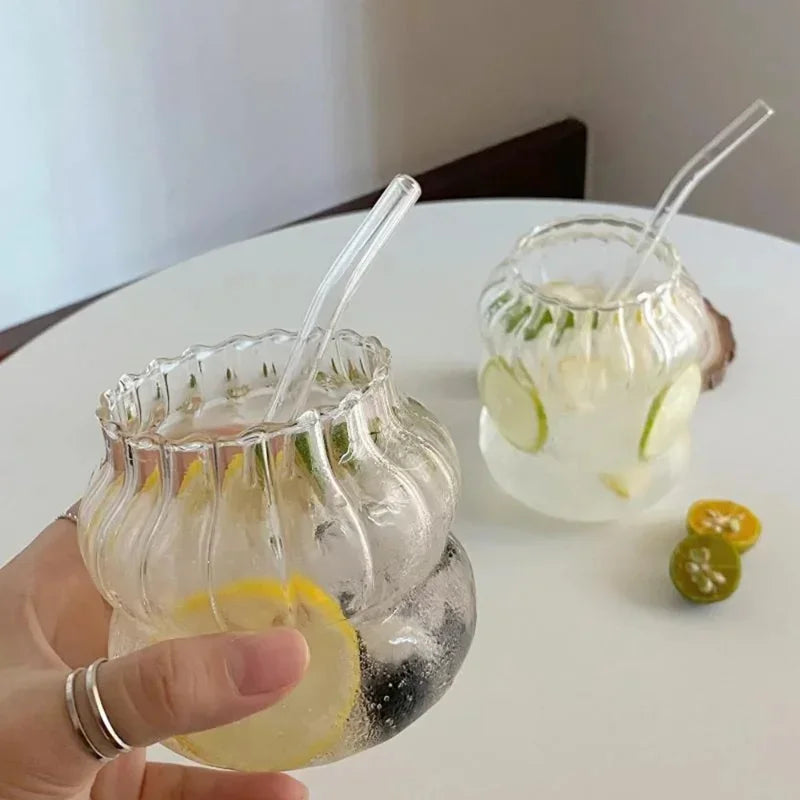 Ins Glass Cup Heat-resistant Tumbler Drinkware Transparent Tea Juice Milk Coffee Mug Home Water Glasses Stripe Mug 410/530ml