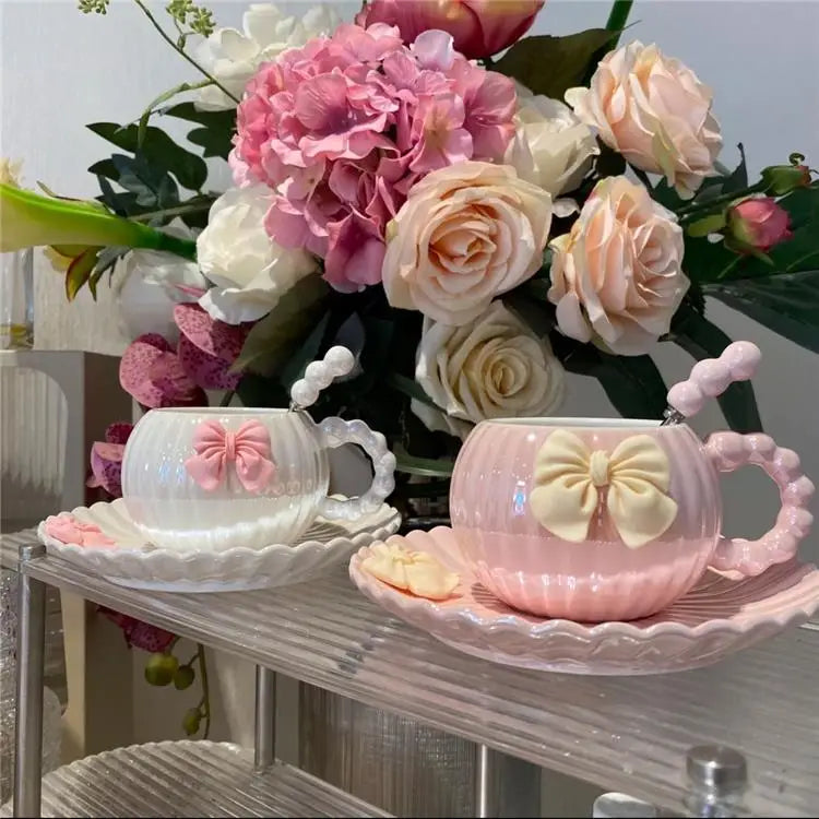 French Pink Bow Cup - Light Luxury Coffee Cup Set