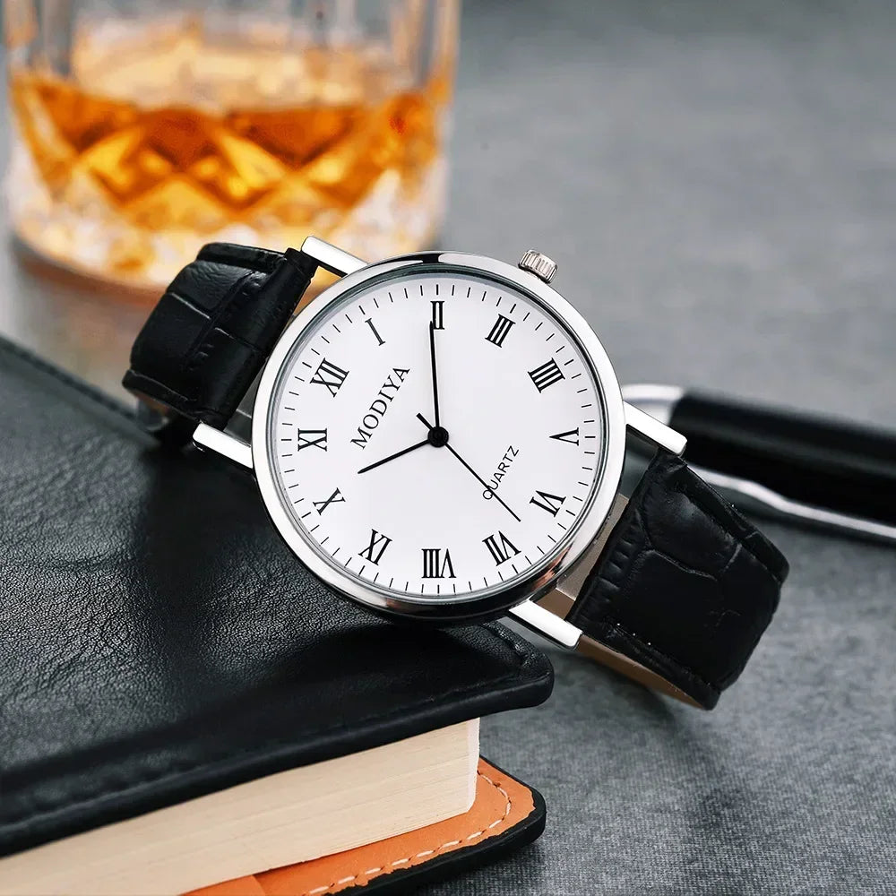 Men's Business Leather Strap Watch - Luxury Quartz Wristwatch