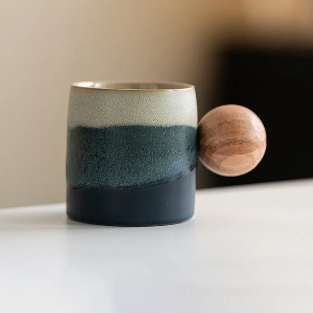 Creative Ceramic Coffee Mug Wood Handle Microwave Dishwasher Safe Coffee Cup Handmade 70ML Porcelain Mug Milk Cocoa Hot Tea
