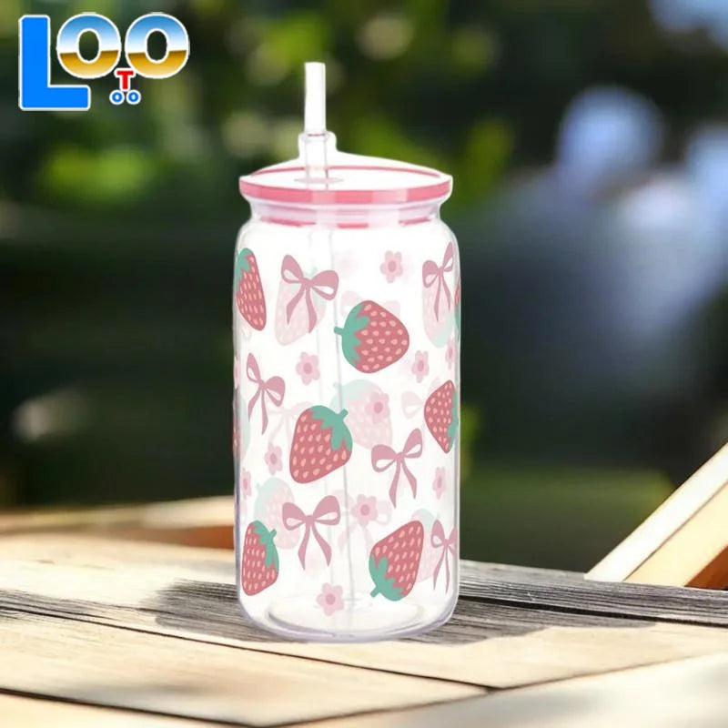 Bow Glass Cute Water Cup Cartoon Bow Glass Cup Striped Cute Doodle Coffee Mug Household Fruit Tea Lemonade Girls Gift