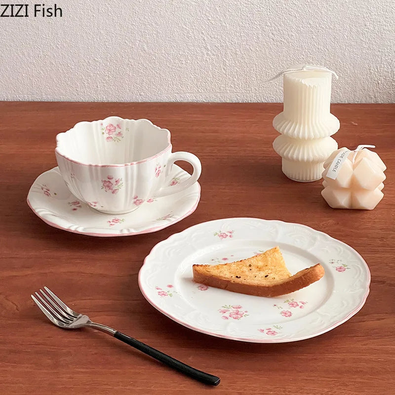 Lovely Pink Cherry Blossoms Mugs Porcelain Cup&saucer Tableware Coffee Mug Dining Table Afternoon Tea Teacup Fruits Juice Cup