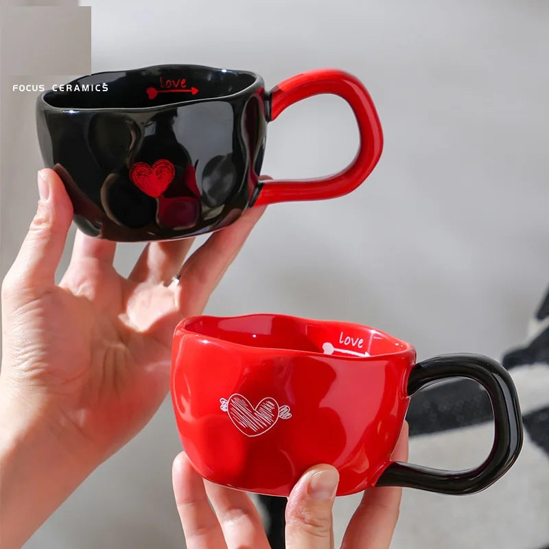 300ml Ceramic Mugs Coffee Cups Hand Pinched Irregular Flower Milk Tea Cup ins korean style Oatmeal Breakfast Mug Drinkware Kitch