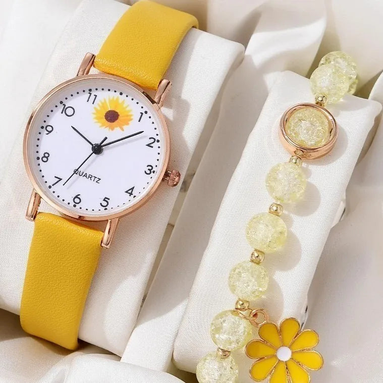 Children's Watch & Bracelet Set - Cute Chrysanthemum Quartz