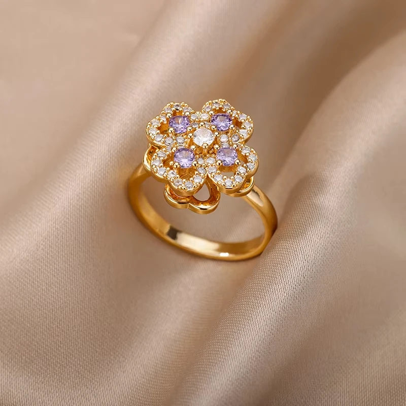 Stainless Steel Zircon Ring - Adjustable Evil Eye Geometric Design