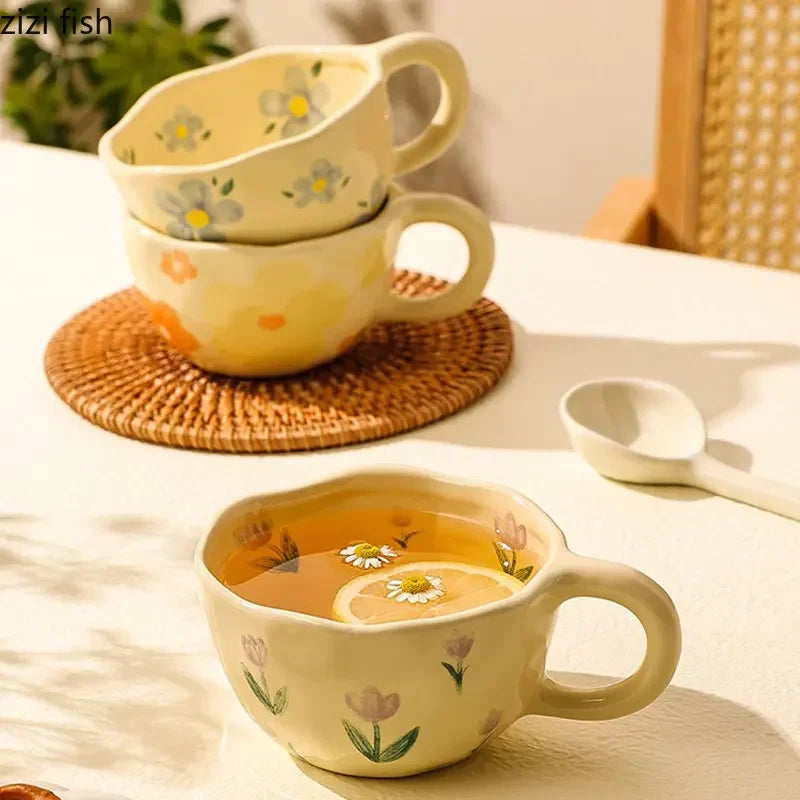 Creative Floral Pattern Ceramic Coffee Mug - Office & Home Use