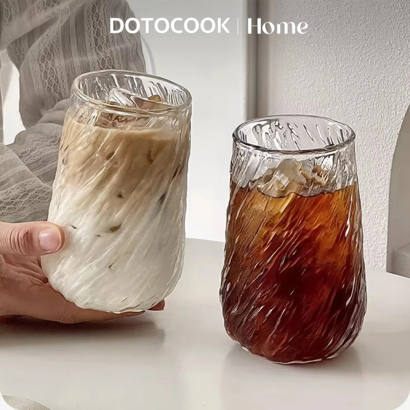 Glass Coffee Mug 400ml Striped Transparent Ice Cup for Tea Juice Milk Mocha Drinkware Kitchen Supplies