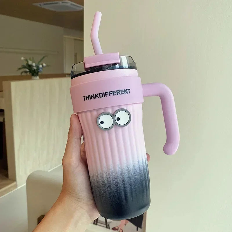 860ml Large Outdoor Thermal Tumbler with Straw - Car Cup Holder Size