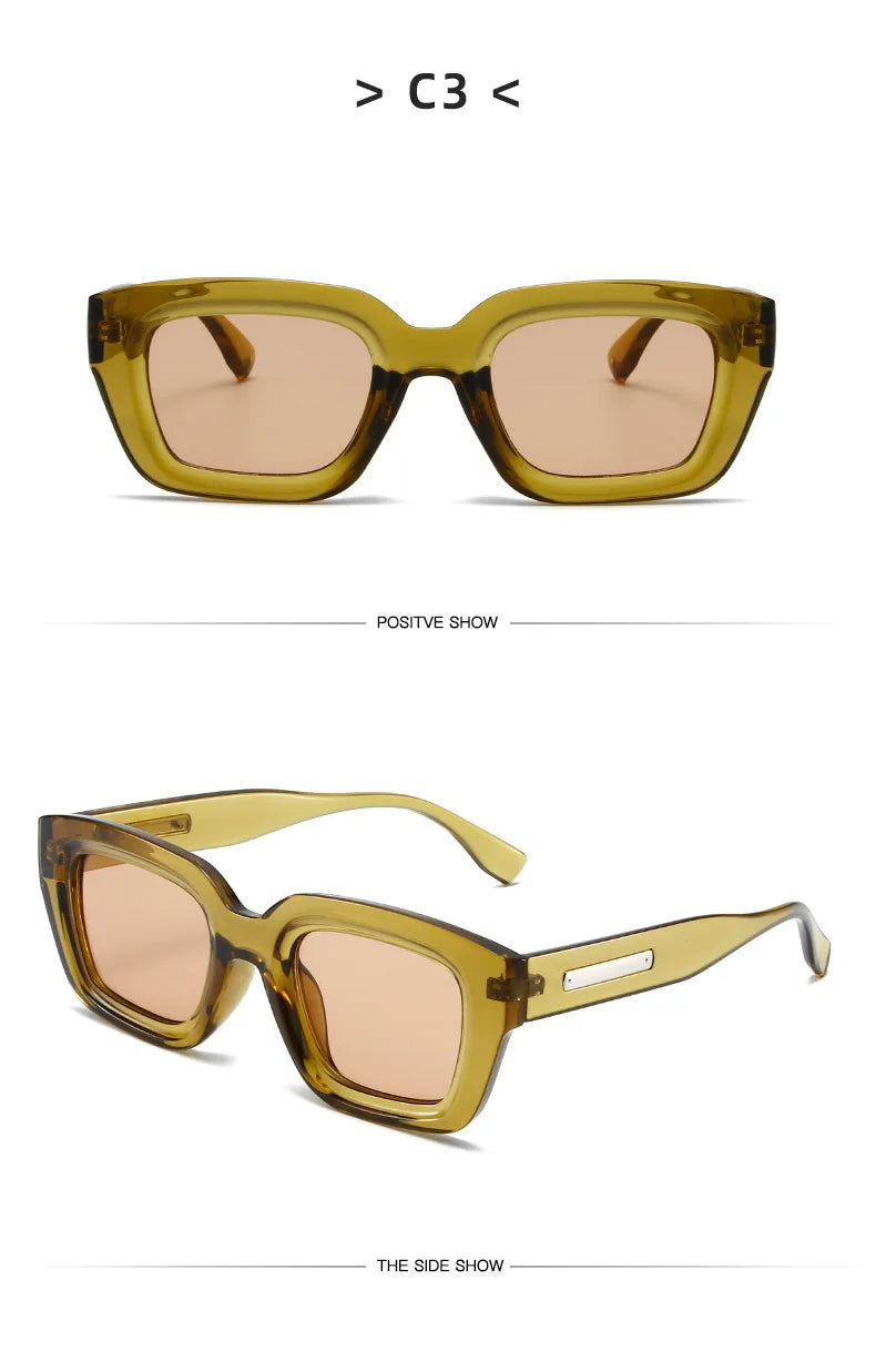 Fashion Vintage Luxury Brand Designer Olive Green Square Sunglasses Women For Men Sun Glasses Punk Popular Rivet Outdoor Shades