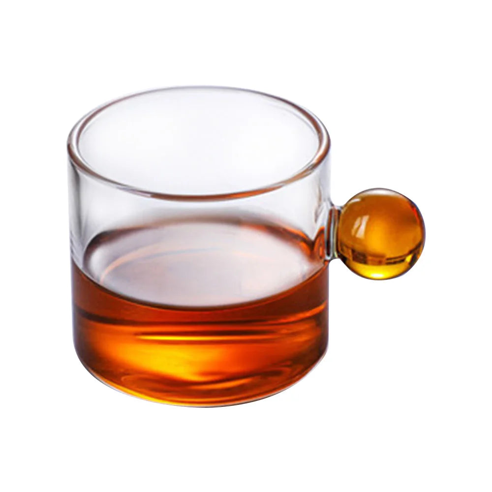 110ML Glass Cup Heat Resistant Espresso Cup Milk Sauce Jug Glass Ball Handle Teacup Wine Beer Glass Breakfast Cup Drinkware