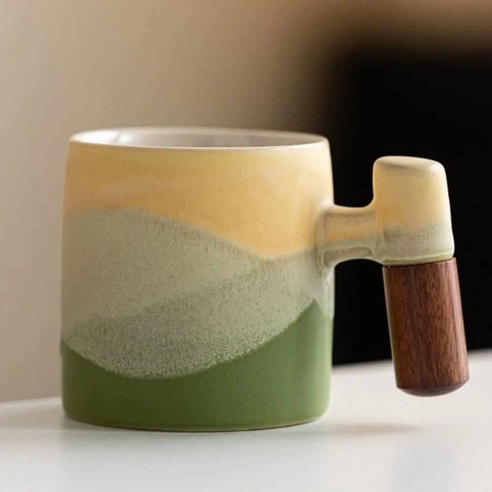 Creative Ceramic Coffee Mug Wood Handle Microwave Dishwasher Safe Coffee Cup Handmade 70ML Porcelain Mug Milk Cocoa Hot Tea