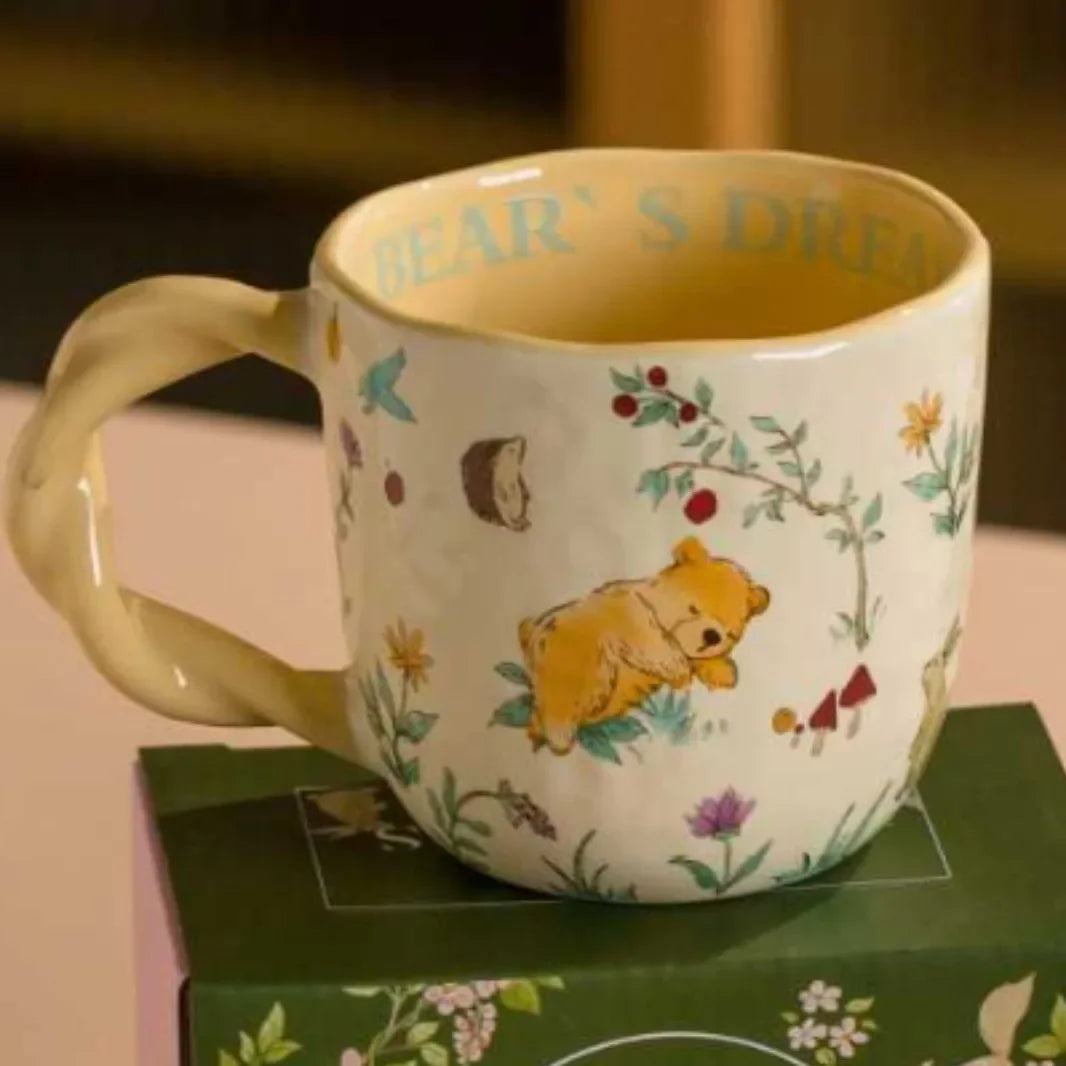 Forest Series Cartoon Ceramic Mug Creative Fried Dough Twists Handle Cartoon Coffee Cup