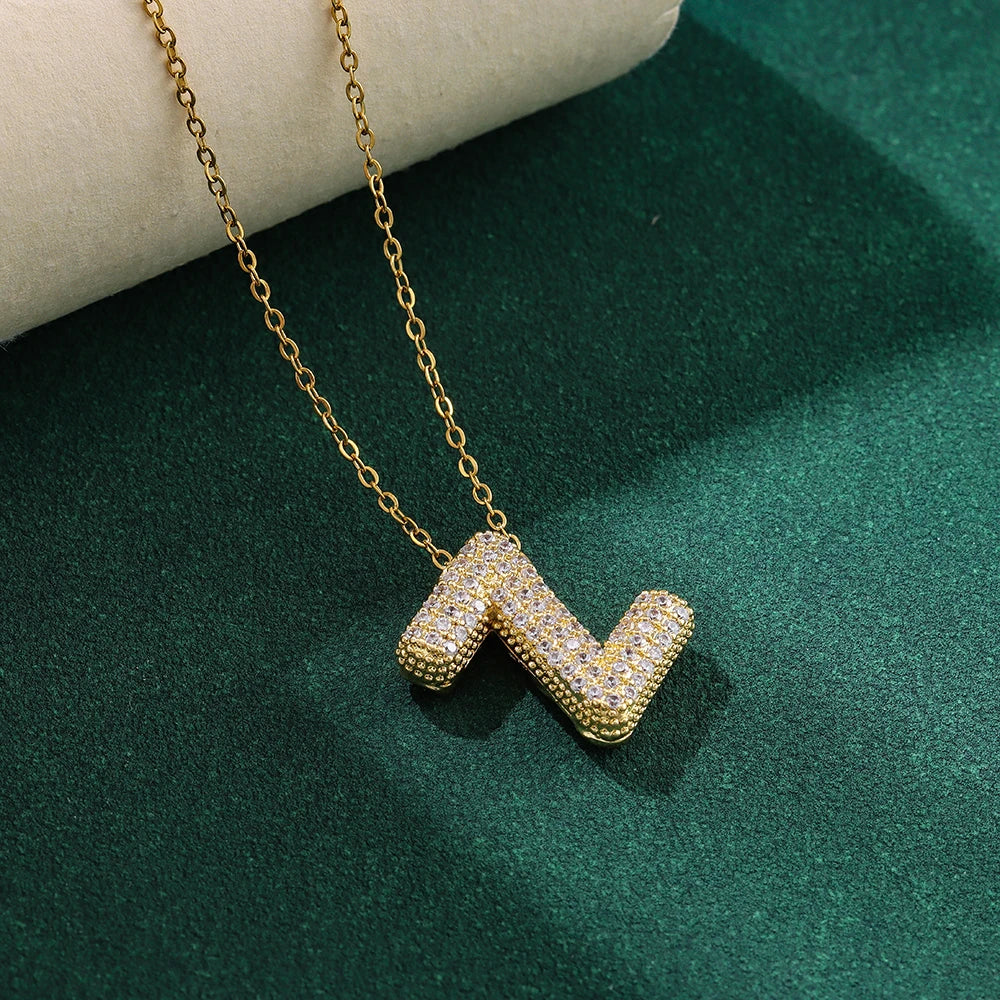 New Trendy Zircon Crystal 26 English Letters Necklaces For Women Female Fashion Stainless Steel Choker Chain Jewelry Wholesale