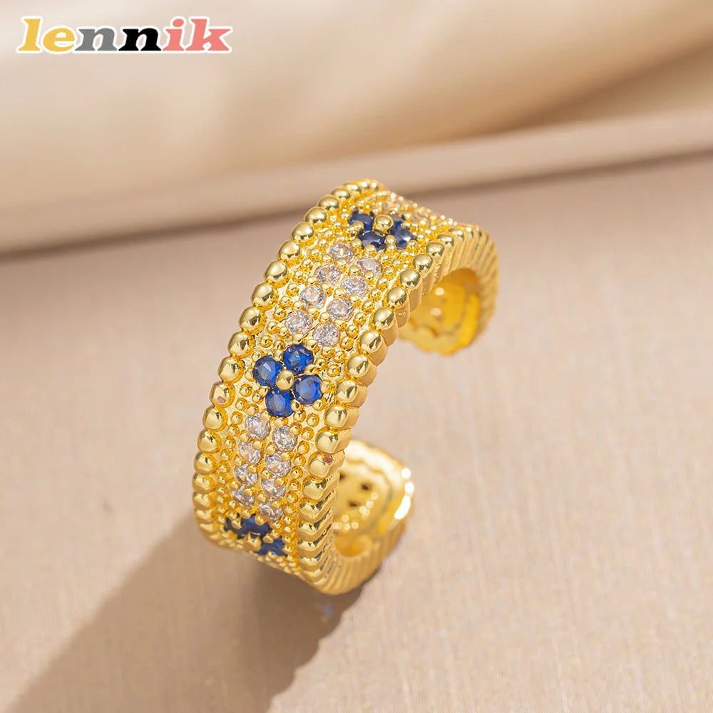 LENNIK Premium Lucky Clover Luxury Full Zircon Micro Pave Earrings Necklace Ring Set, Versatile for Daily/Party, Perfect Gift