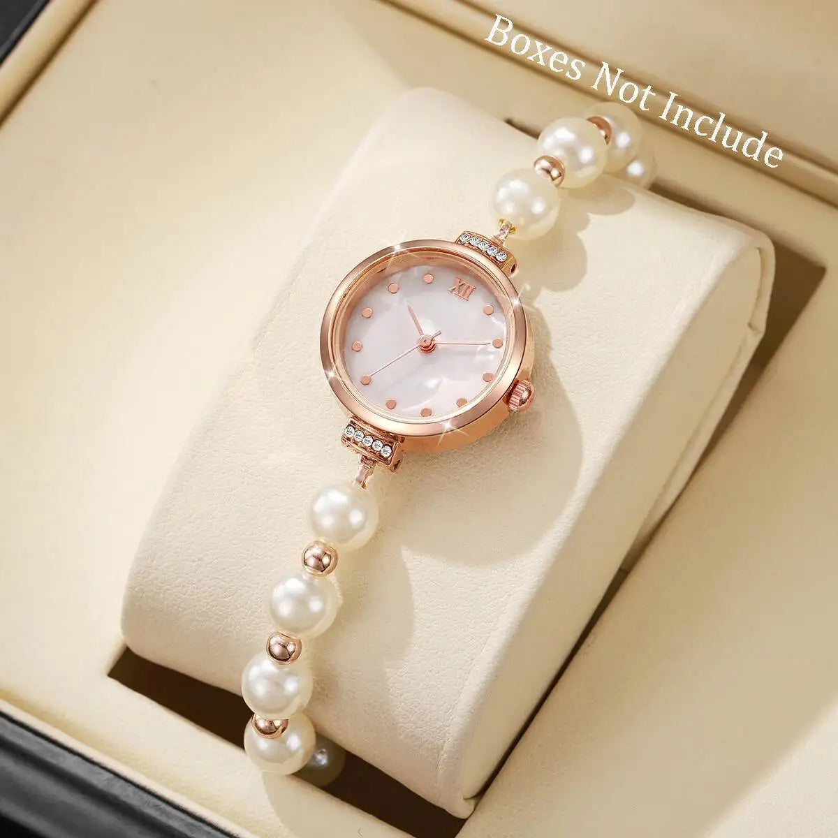 Fashion Women Watches Elegant Pearl Bracelet Band Quartz Wristwatch For Ladies Clock Reloj Mujer（Without Box）