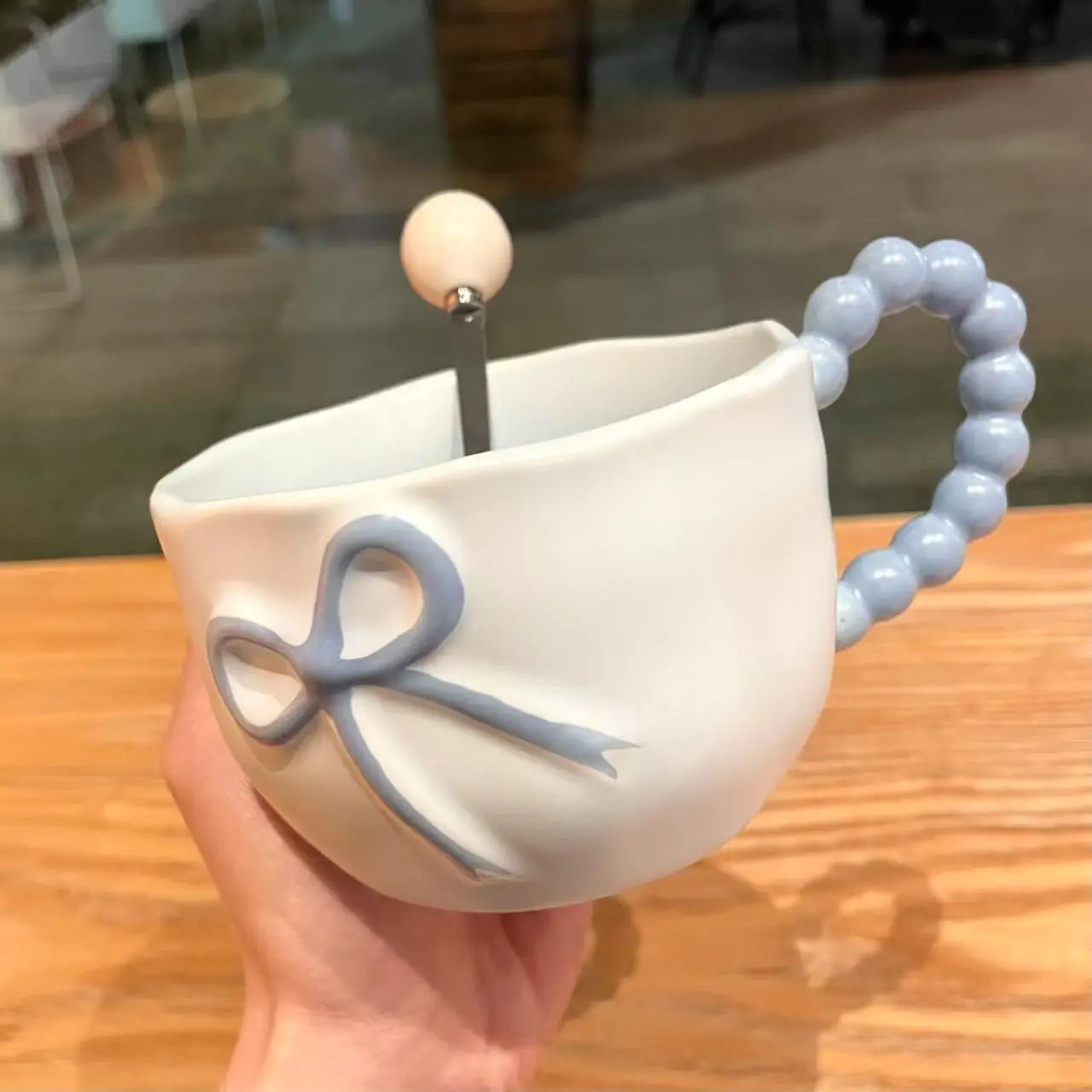 Bowtie Pink Coffee Cup Korean High Beauty Girl Heart Ceramic Mug with Spoon Girl School Home Breakfast Cup Drinkware