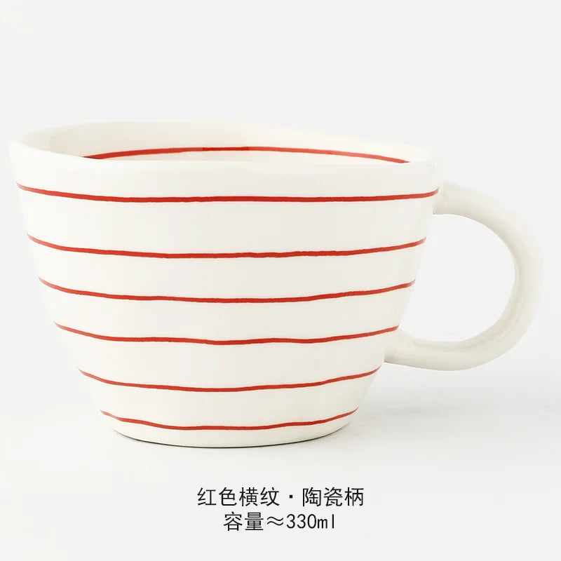 Nordic Hand-painted Simple Large Capacity Water Cup Ceramic Household Breakfast Cup Irregular Office Coffee Cup