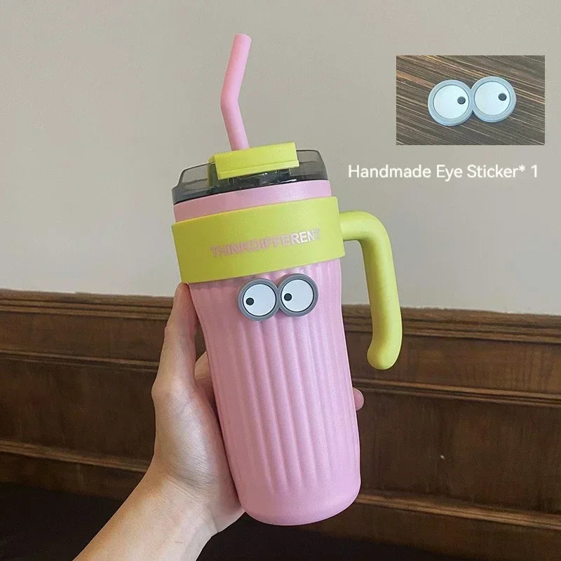 860ml Large Outdoor Thermal Tumbler with Straw - Car Cup Holder Size