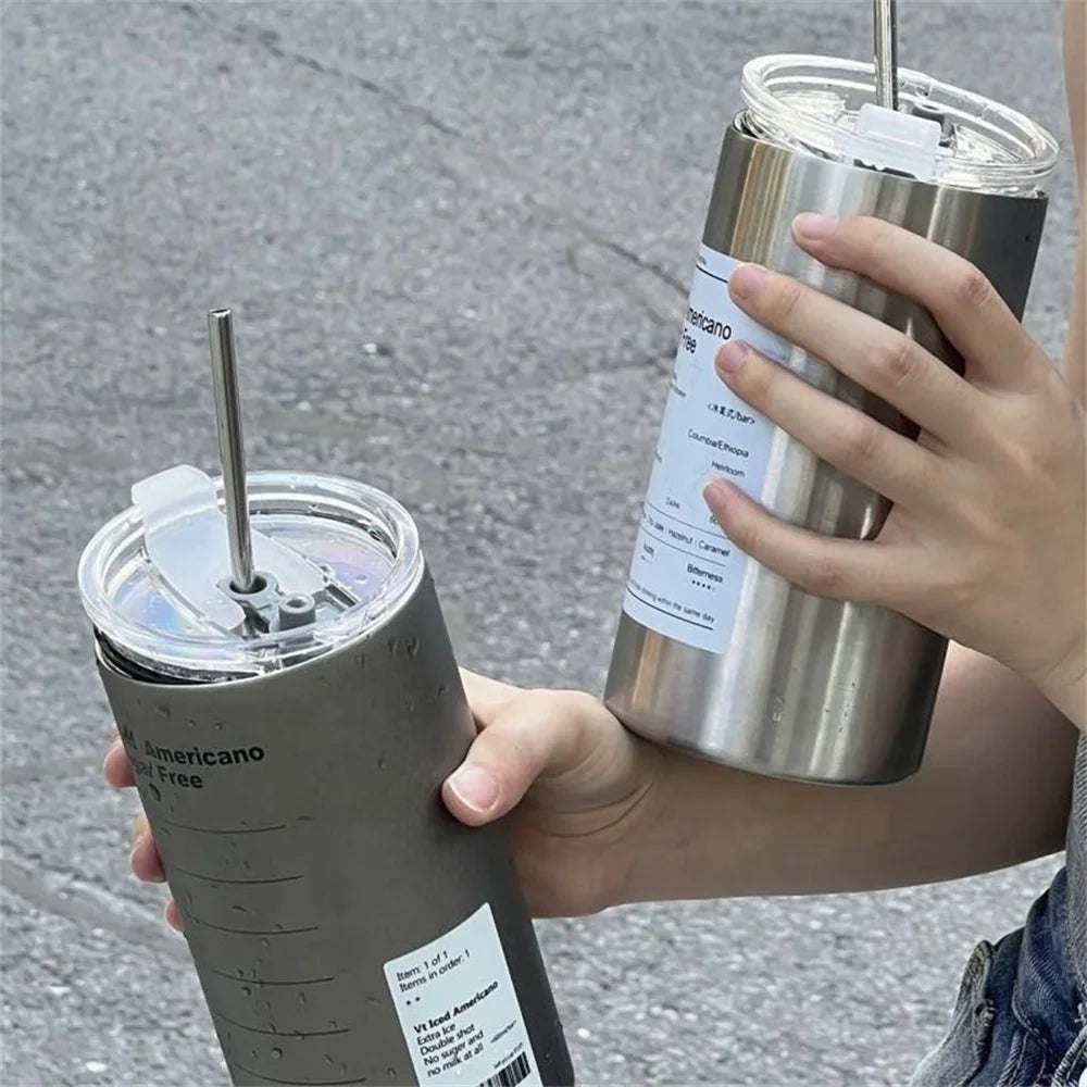 600ml Stainless Steel Thermos with Straw - BPA-Free Insulated Bottle