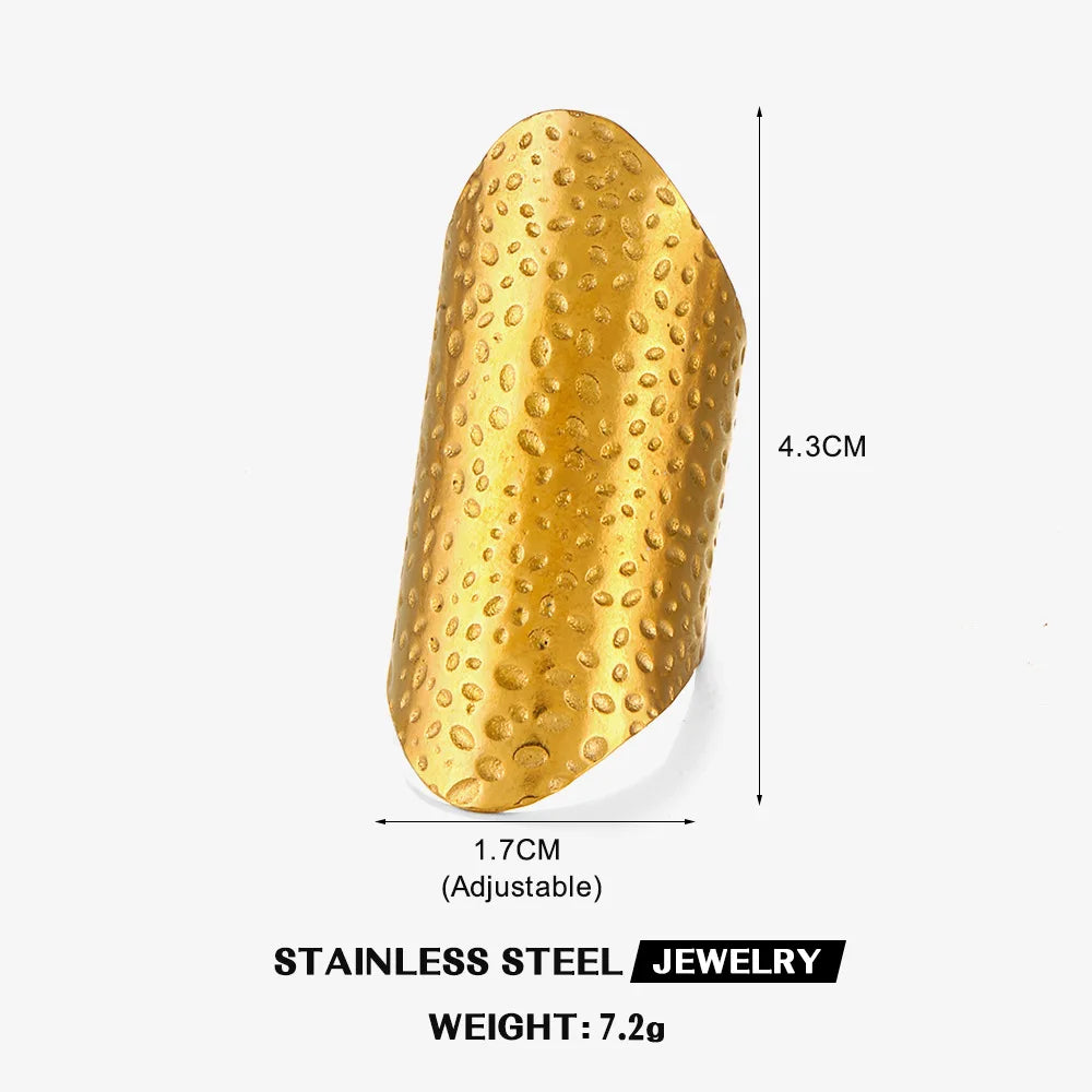 Stainless Steel Wide Geometric Ring - Punk Style Wedding Band