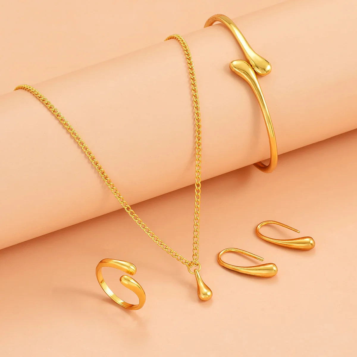 Water Drop Jewelry Set - 4-Piece Fashion Necklace Bracelet Ring Earrings