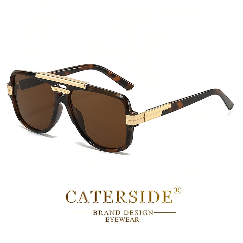 CATERSIDE Retro Big Frame Square Sunglasses Men Flat Top Double Bridge Pilot Punk Sun Glasses Women's Party Travel Eyewear UV400