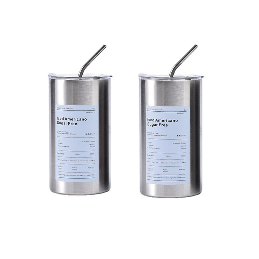 600ml Stainless Steel Thermos with Straw - BPA-Free Insulated Bottle