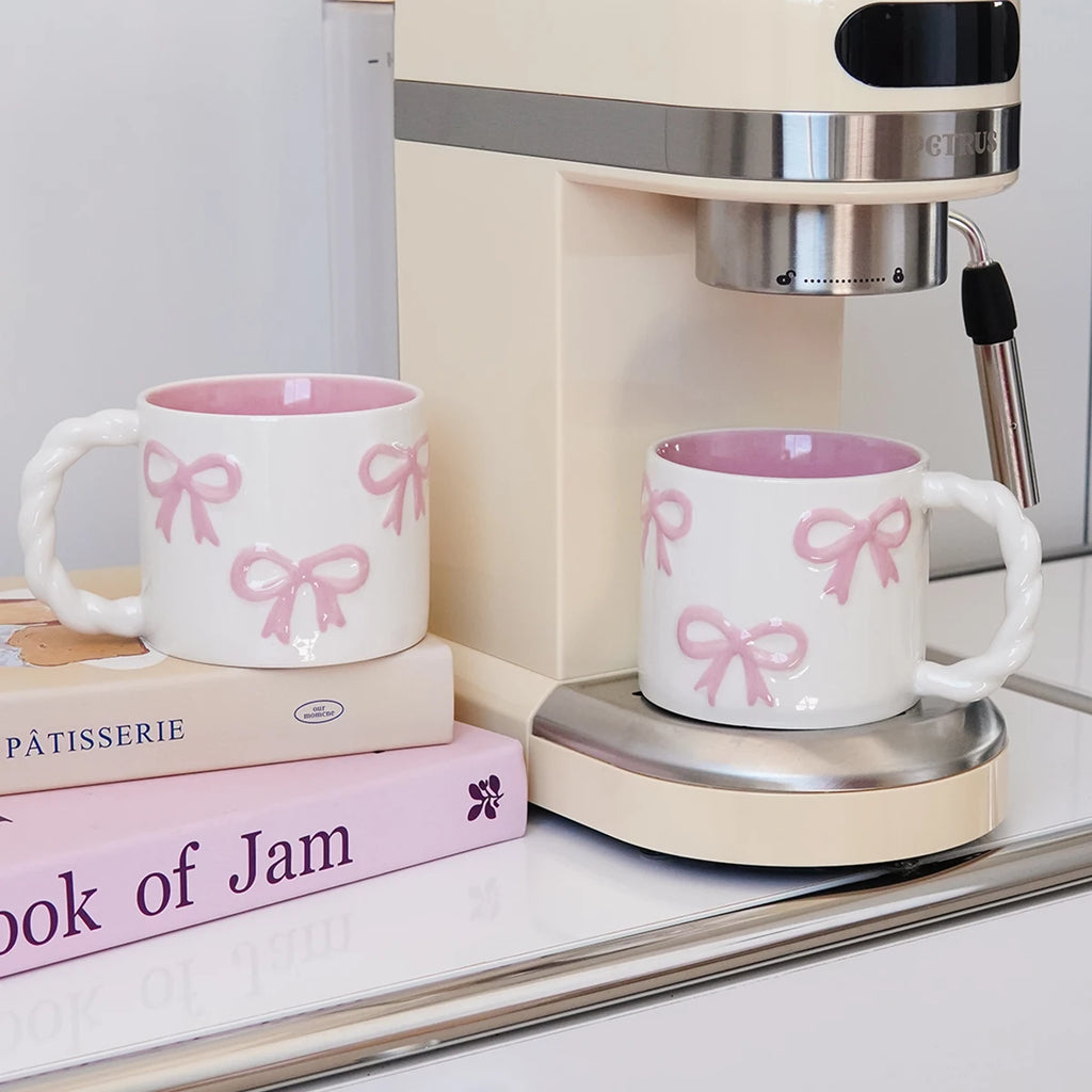 Pink Bow Ceramic Mug - 13.4oz Twist Handle Coffee Cup