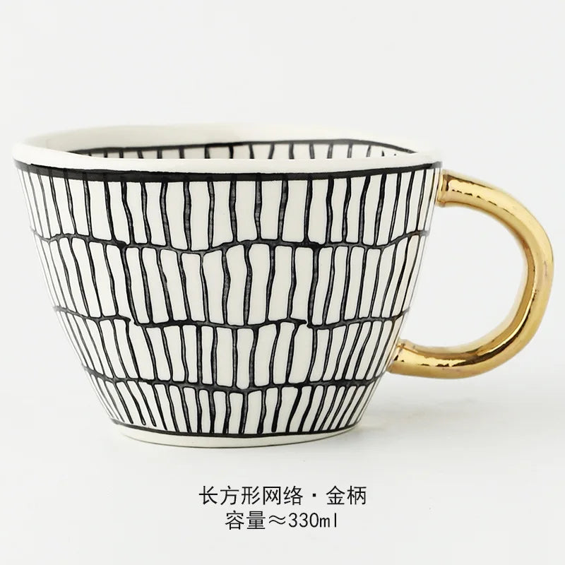 Nordic Hand-painted Simple Large Capacity Water Cup Ceramic Household Breakfast Cup Irregular Office Coffee Cup