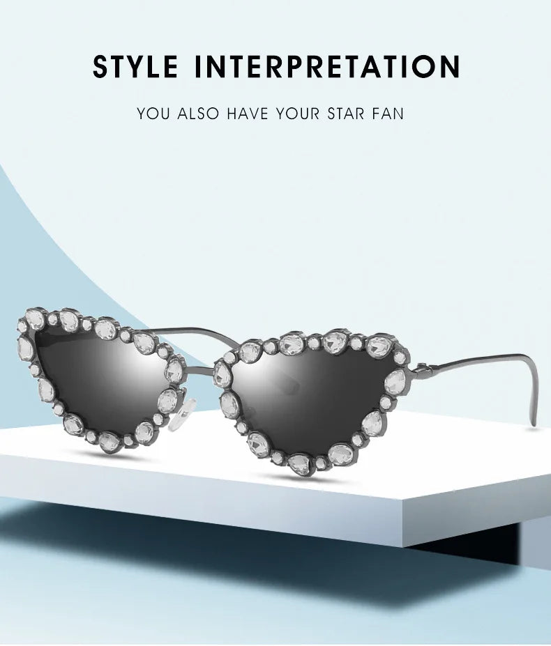56219 Brand Diamond Sunglasses Women Cat Eye Retro Sun Glasses for Women Luxury Vintage Shades Female Black Oculos