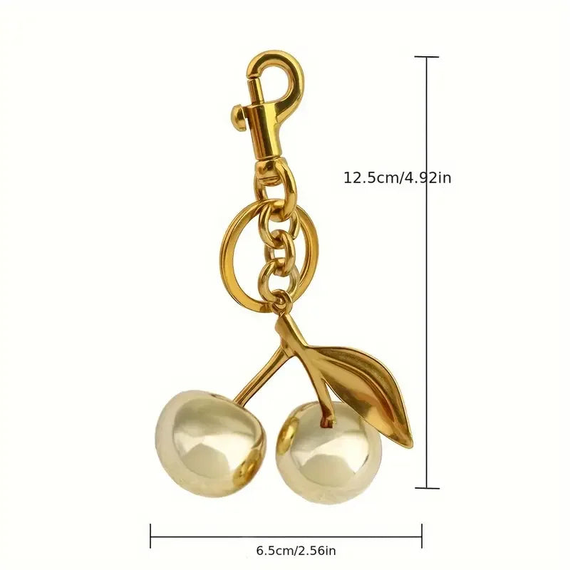 Golden Cherry Keychain Charm - Shiny Resin & Metal Bag Accessory, Elegant Gift for Women, Purse or Handbag Decoration