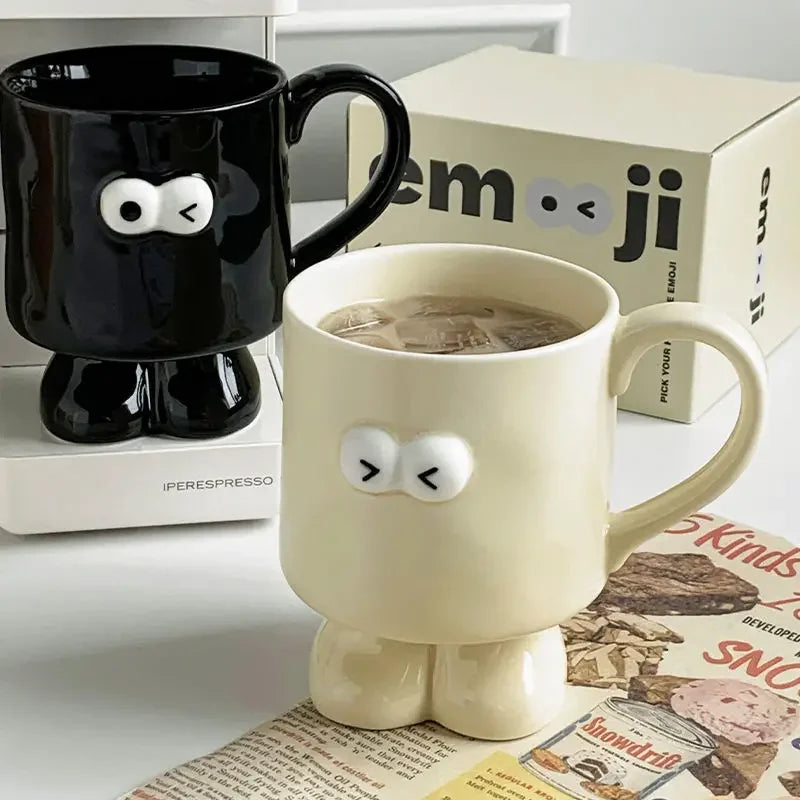 Interesting Big Eyed Ceramic Mug, Cute Red Black and White Coffee Mugs, Office Breakfast Birthday Gift Teacup, Couple Water Cups
