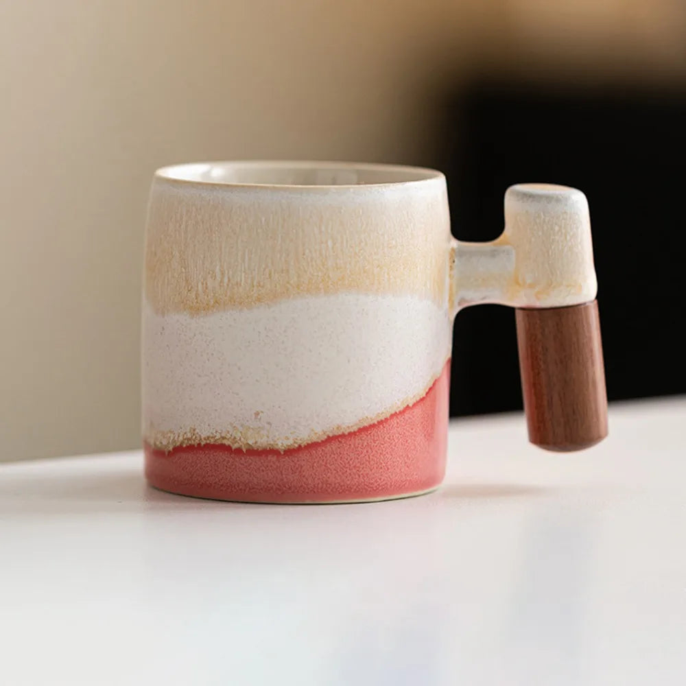 Creative Ceramic Coffee Mug Wood Handle Microwave Dishwasher Safe Coffee Cup Handmade 70ML Porcelain Mug Milk Cocoa Hot Tea