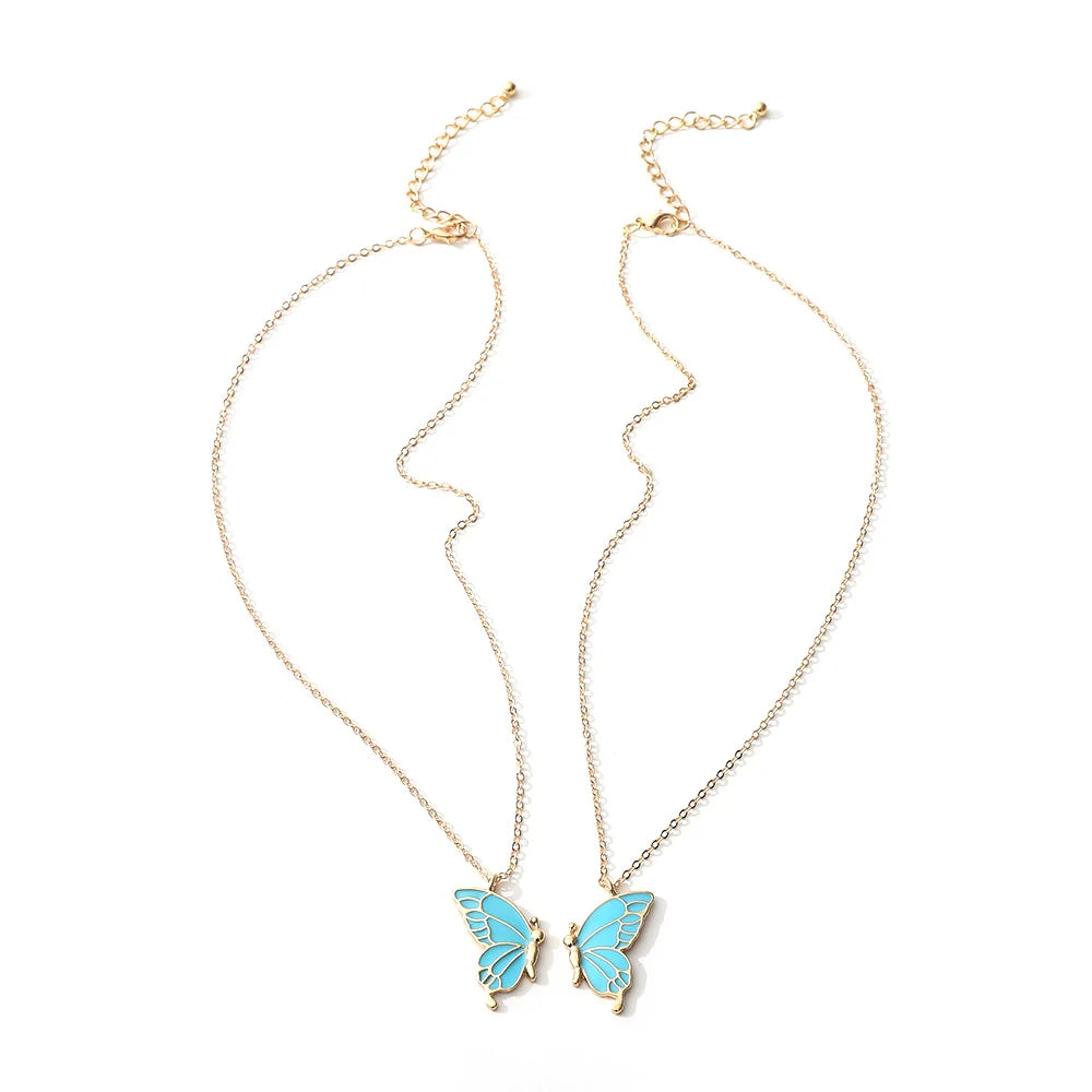 1pair Beauty Butterfly Pendant Necklaces for Women Girl Special Gift for Mother Daughter Fine Chain Chokers for Sister Friend
